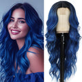 Long Blue Wavy Wigs for Women Ombre Curly Natural Middle Part