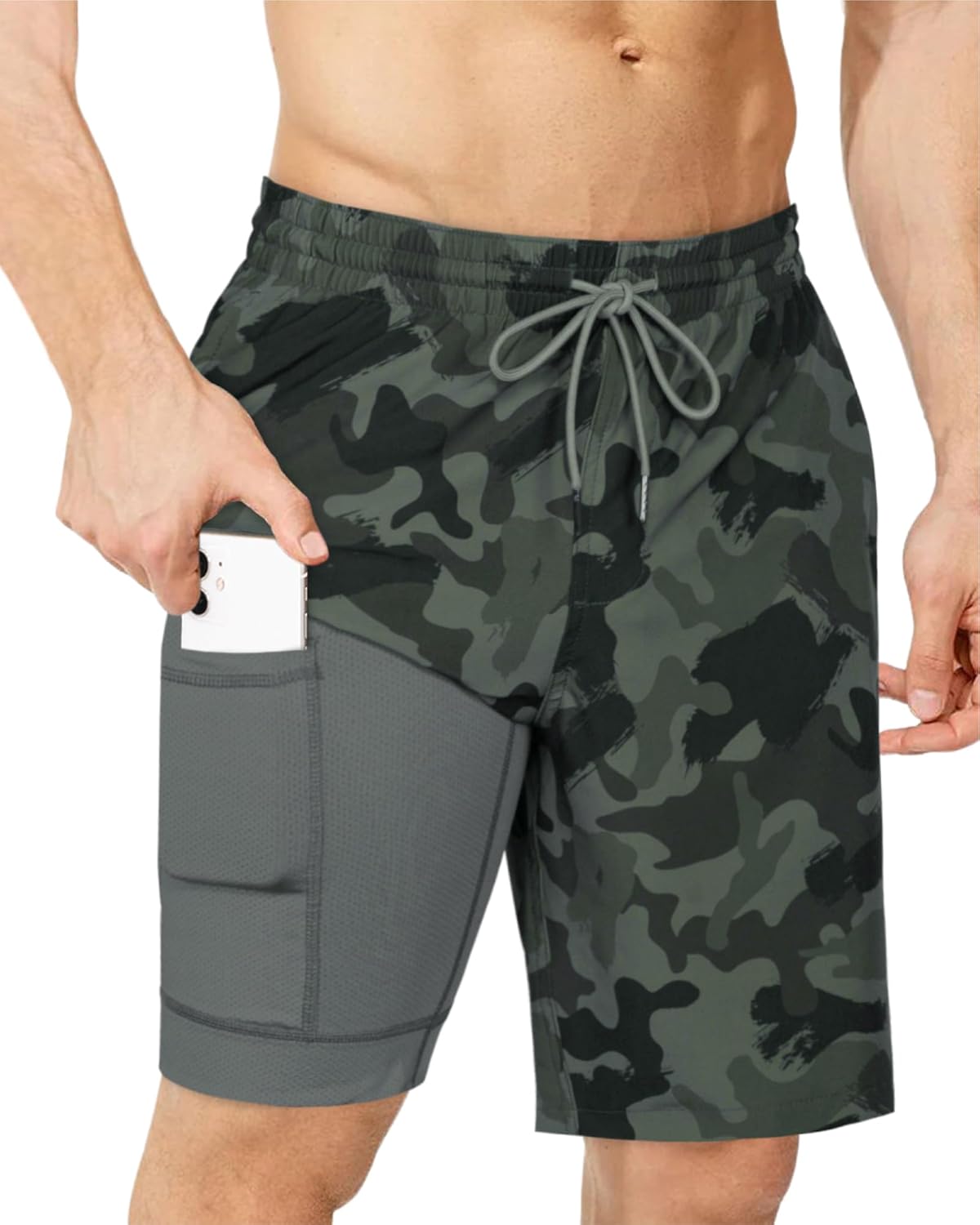 9 Inch Mens Swim Trunks with Compression Liner for Active Wear