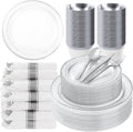 350PCS Clear Plastic Plates with Silver Trim for 50 Guests - Elegant