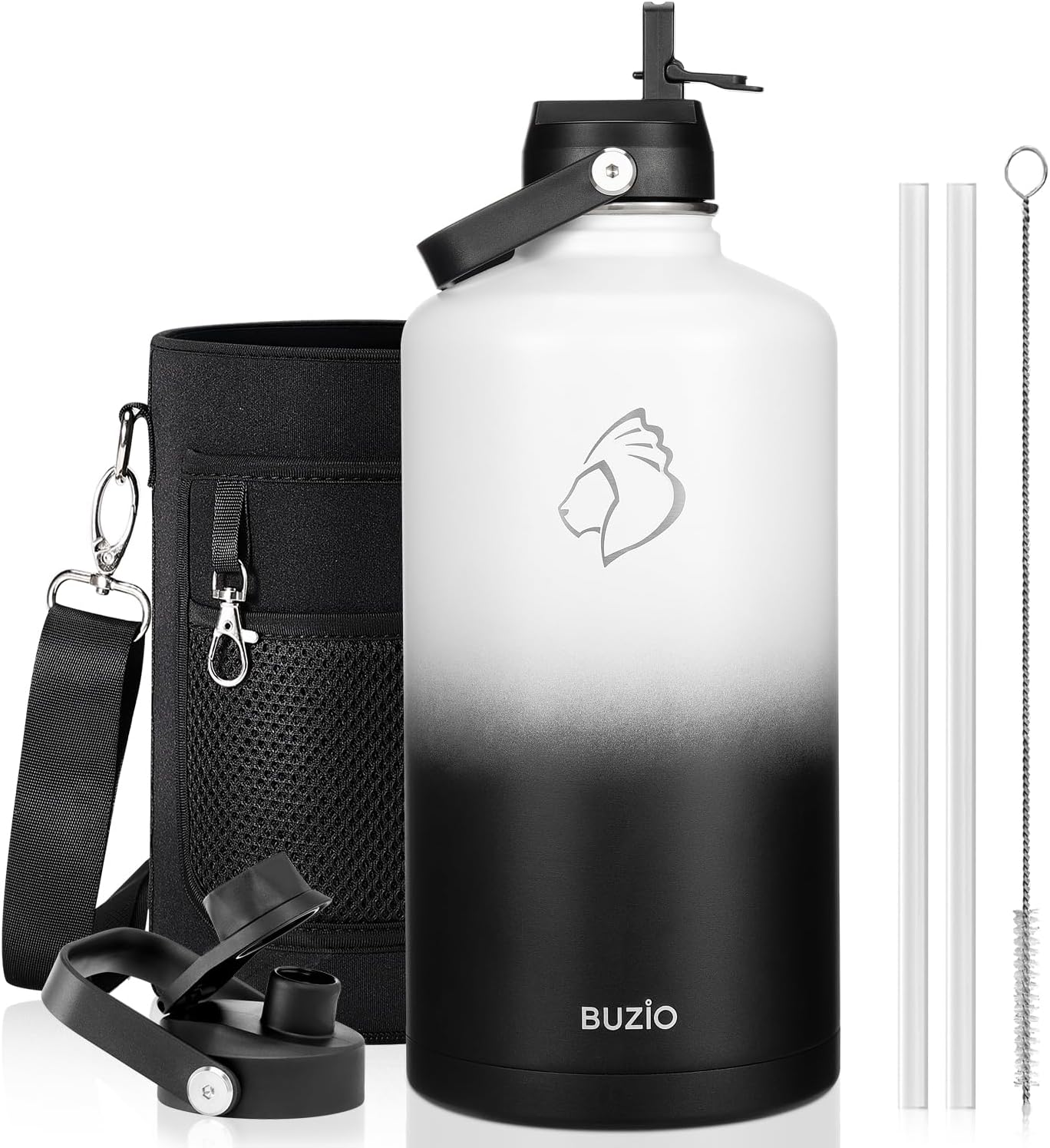 BUZIO 1 Gallon Water Bottle with Insulation and Straw Lid