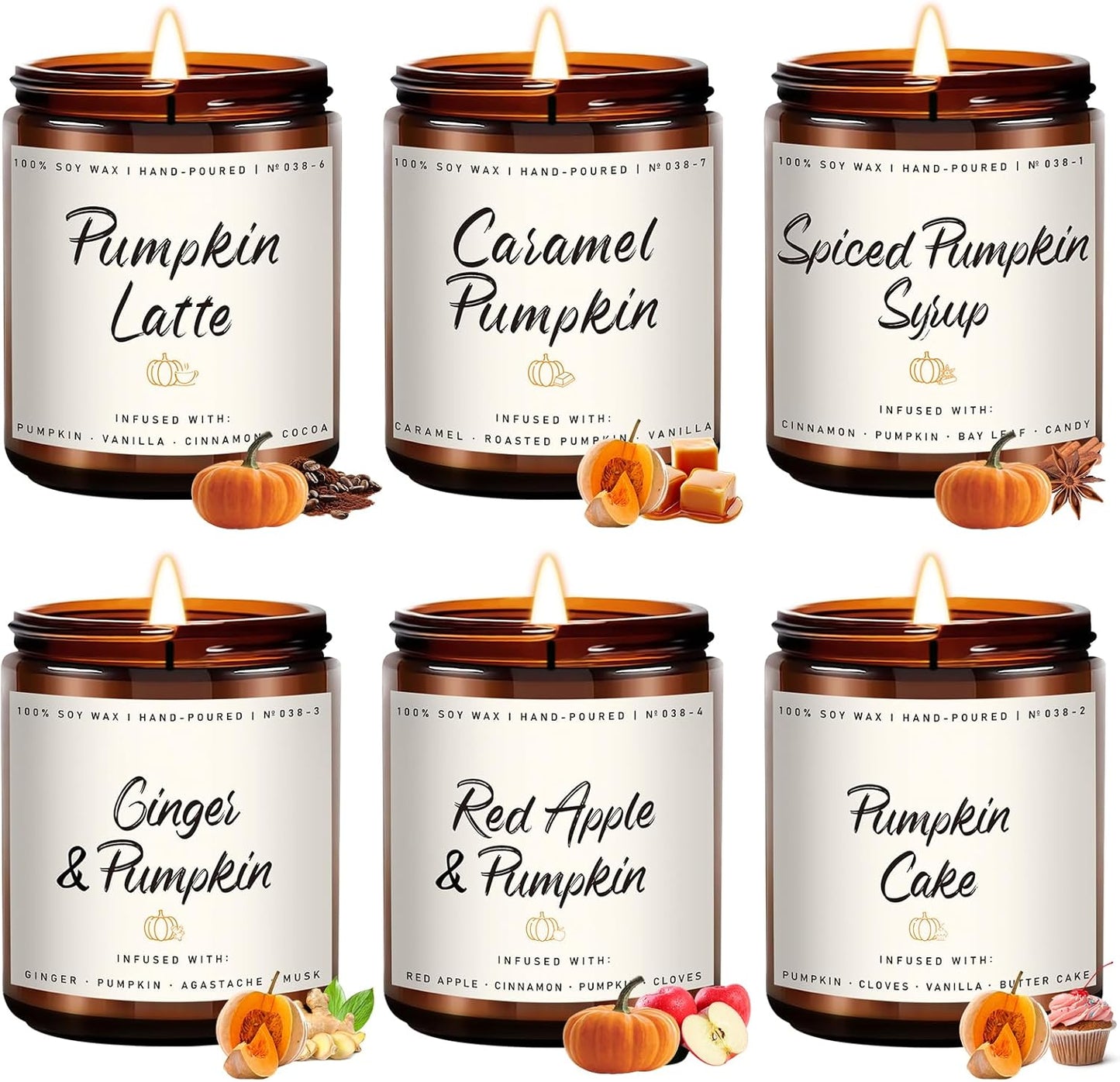 Auelife Fall Scented Candles Set of 6 for Cozy Autumn Vibes
