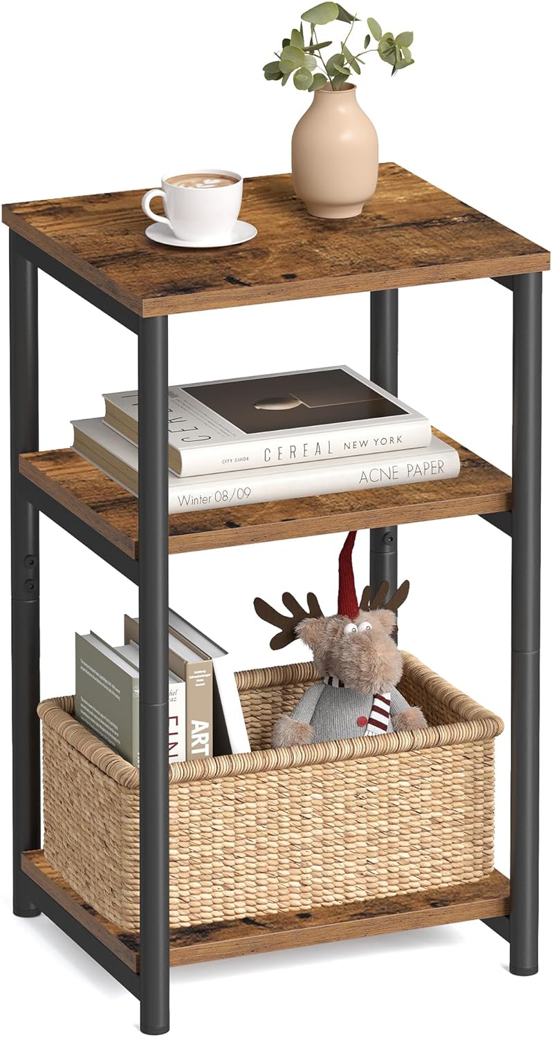 VASAGLE Tall Nightstand, Rustic Brown & Black