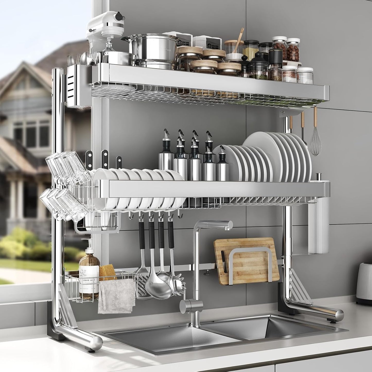 Over The Sink Dish Drainer Drying Rack for Organized Kitchen
