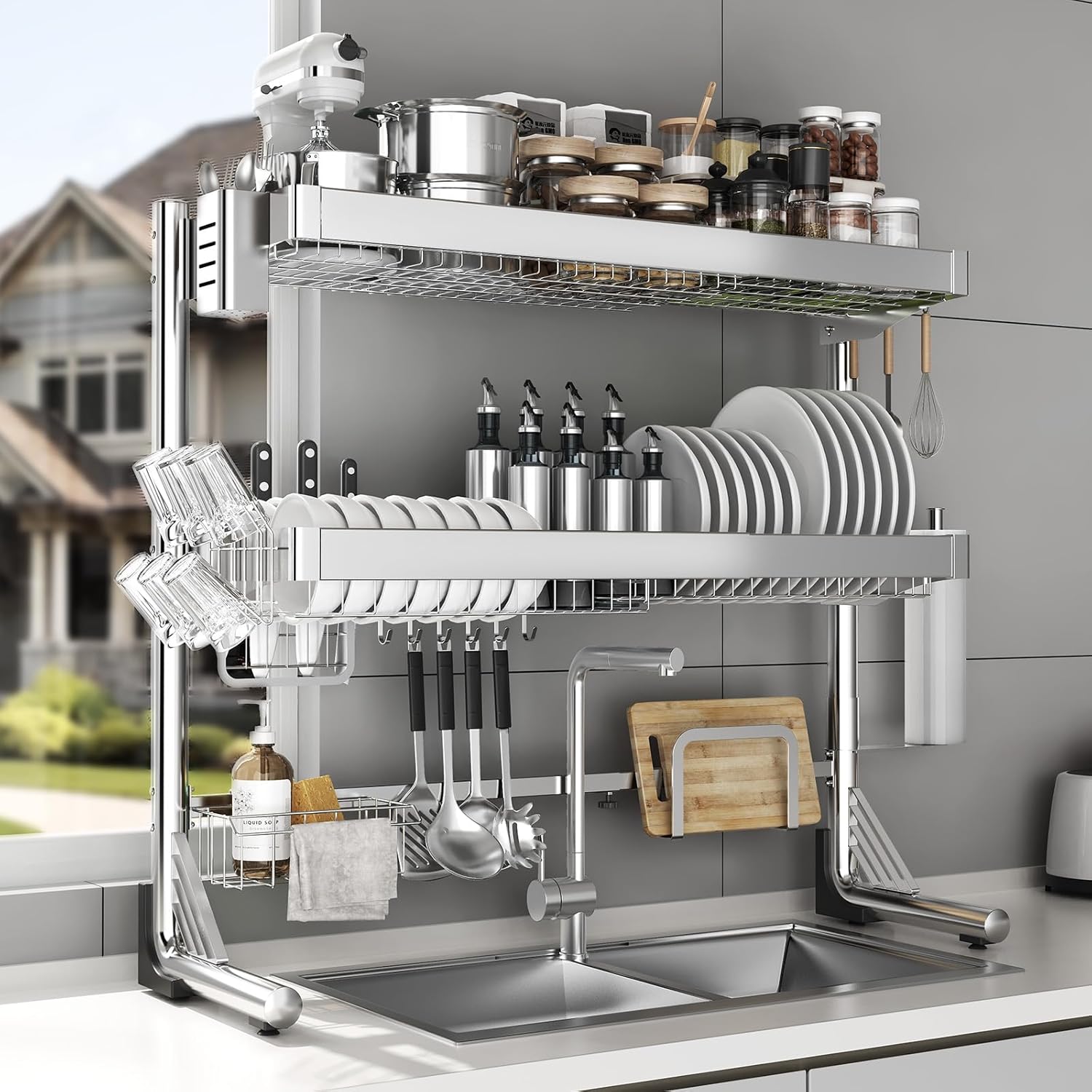 Over The Sink Dish Drainer Drying Rack for Organized Kitchen