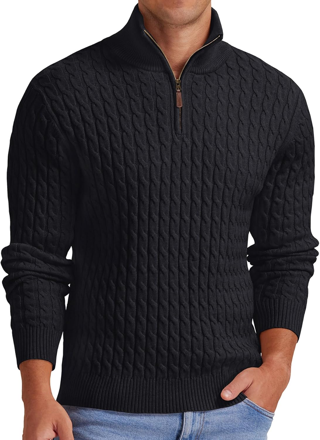 Askdeer Men's Quarter Zip Pullover Sweater for Cozy Style