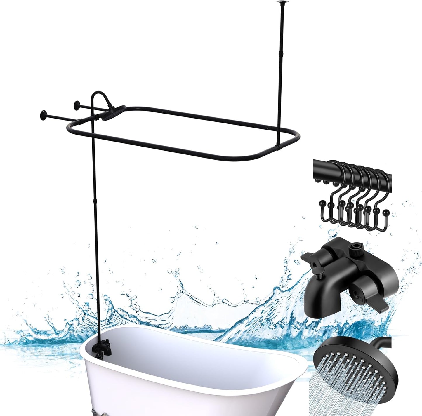 Clawfoot Tub Shower Kit with Diverter Faucet and Rod Set