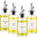 Olive Oil Dispenser Bottle Set - 4pcs Silver Cruets with Labels