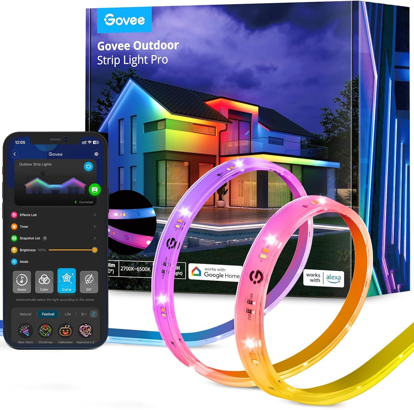 Govee Outdoor LED Strip Lights RGBIC for Year-Round Use