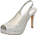 DREAM PAIRS Women's Platform Rhinestone Peep Toe Pumps - Slingback