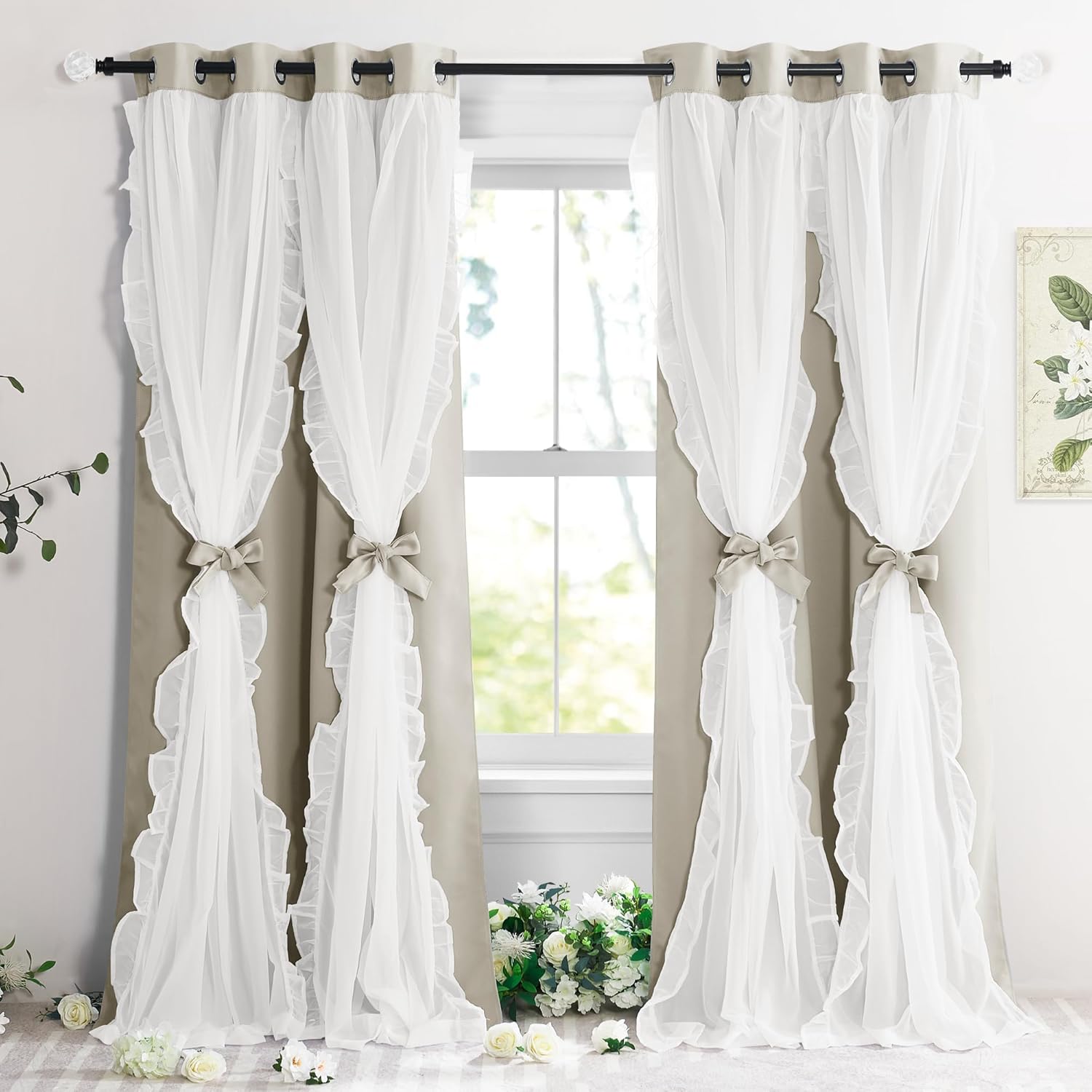 PONY DANCE Girls Curtains for Bedroom Chic Princess Drapes