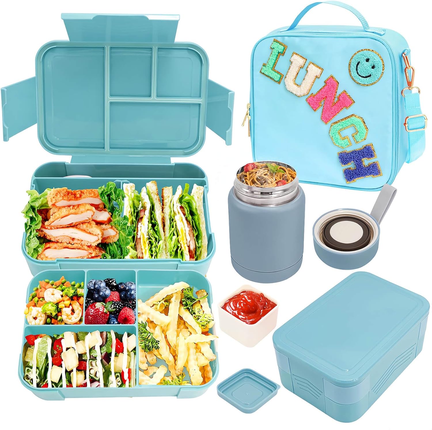 Kids Lunch Bag with Bento Box and Thermos for School Travel