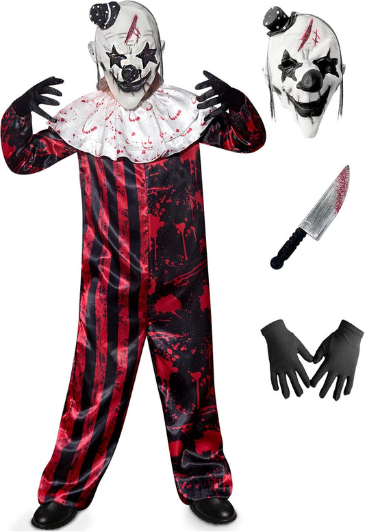 Creepy Killer Clown Costume Set for Kids - 4 Pcs Fun Outfit