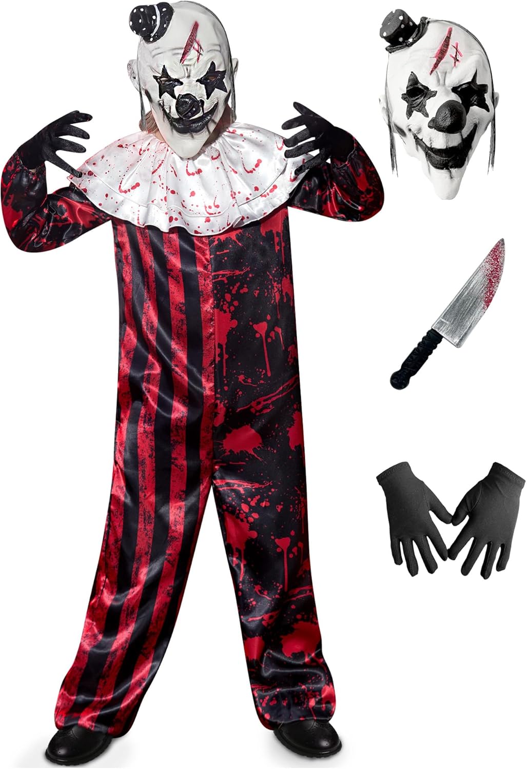 Creepy Killer Clown Costume Set for Kids - 4 Pcs Fun Outfit