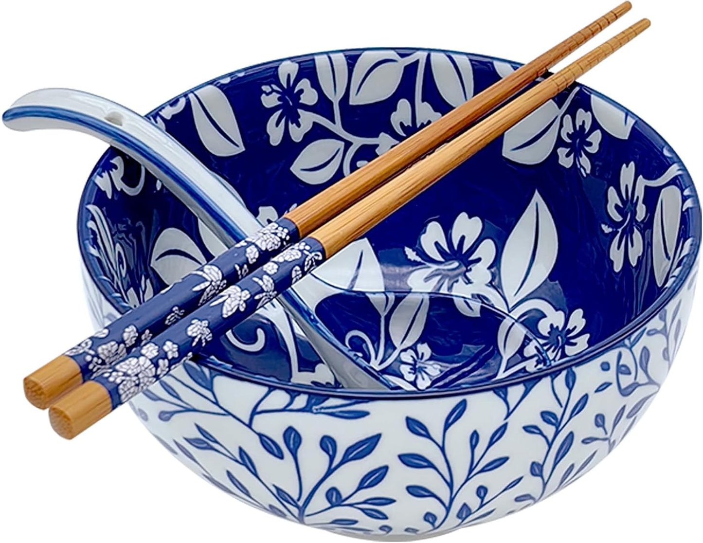 Japanese Ceramic Bowl Set w/ Non-slip Spoon & Chopsticks - Versatile & Stylish