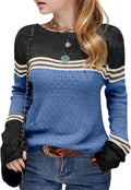 Girls Cozy Viscose Knit Sweater - Lightweight Striped Crew Neck