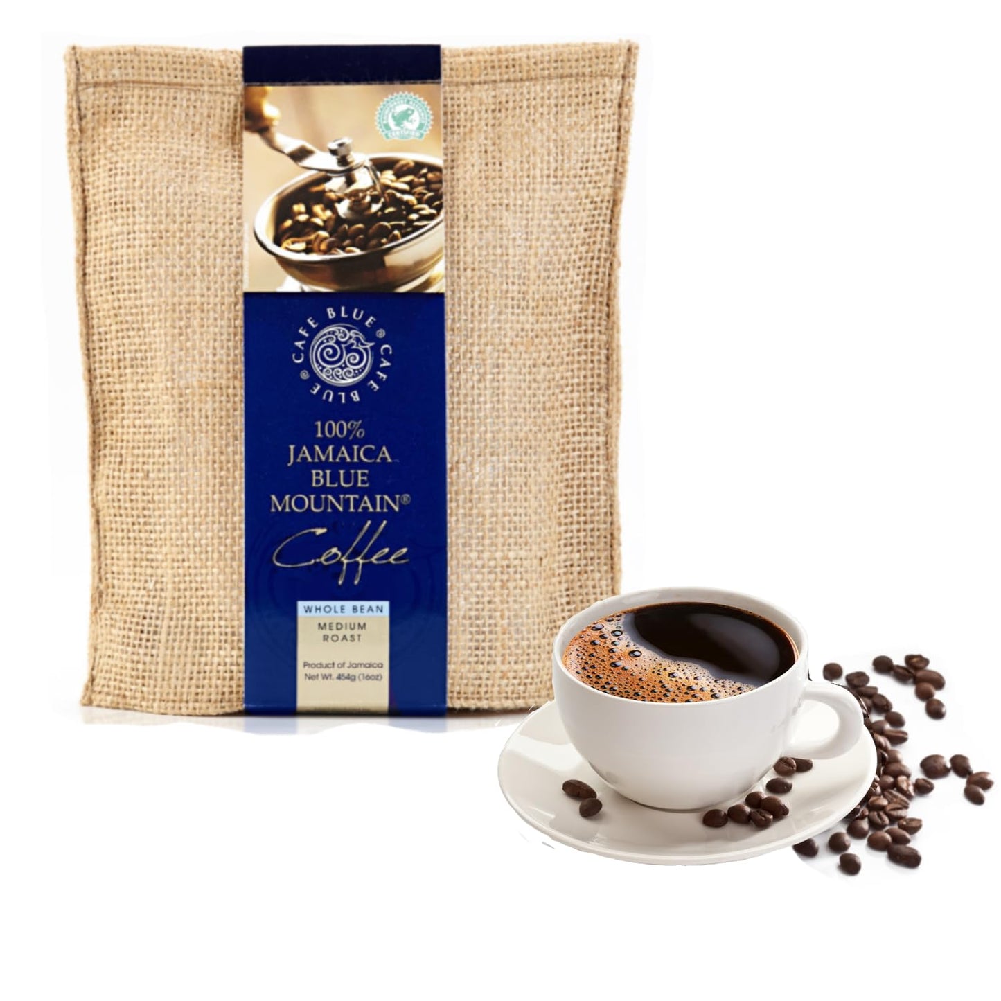 Cafe Blue Jamaica Blue Mountain Coffee - Premium Whole Bean 16oz