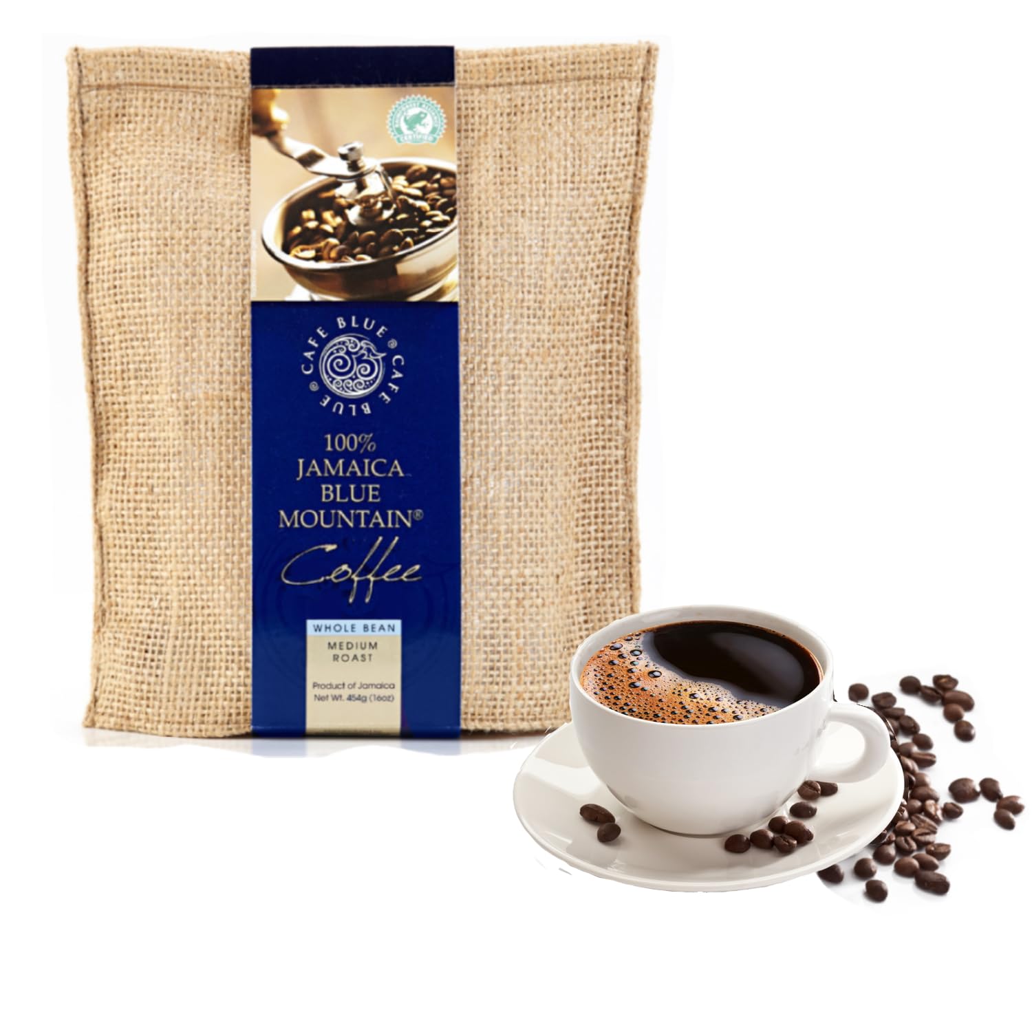 Cafe Blue Jamaica Blue Mountain Coffee - Premium Whole Bean 16oz