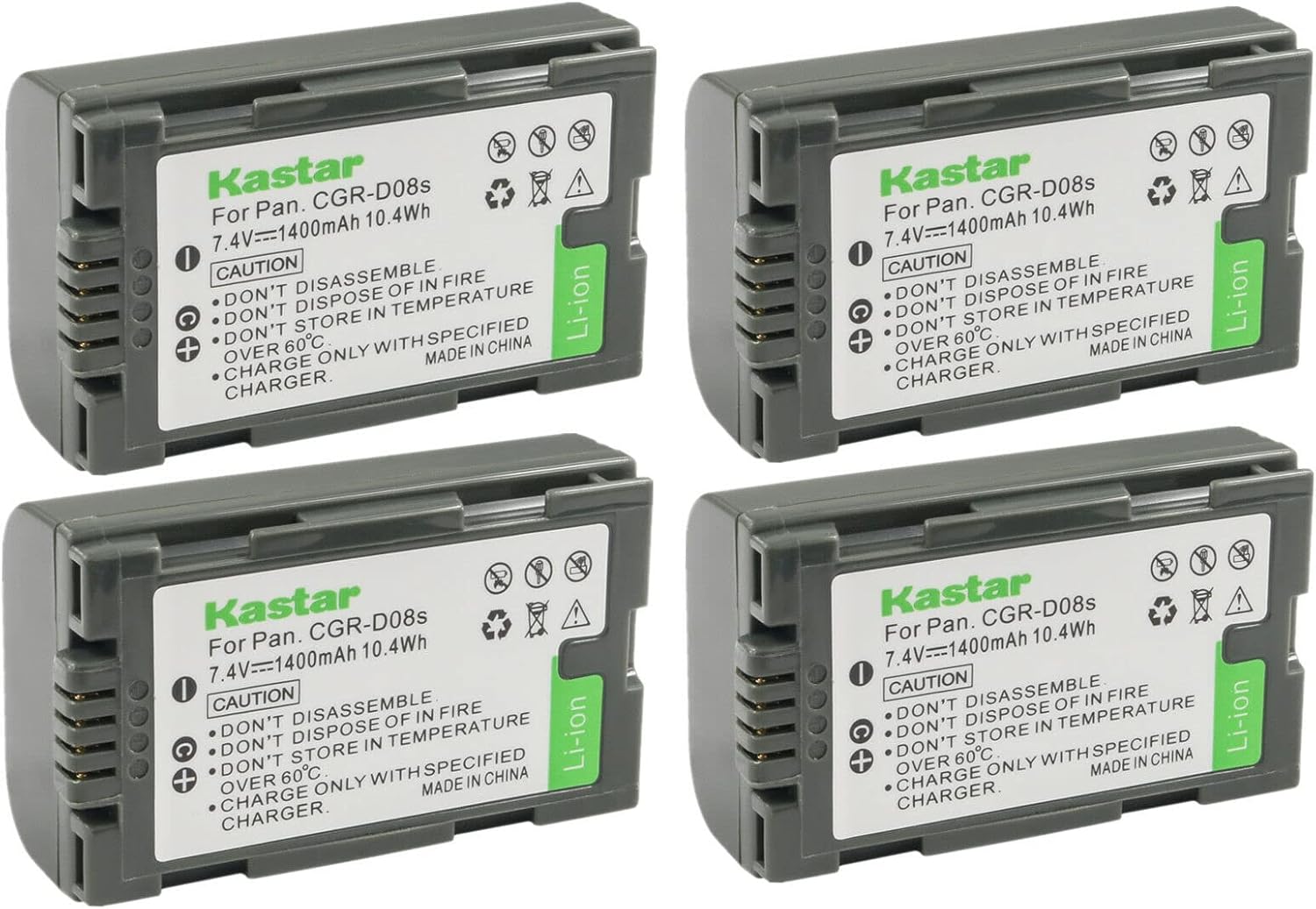Kastar 4-Pack CGR-D08 Battery Replacement for Panasonic Cameras