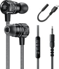 Gaming Earbuds Wired USB C & 3.5mm Dual Plug In-Ear Headphones - Clear