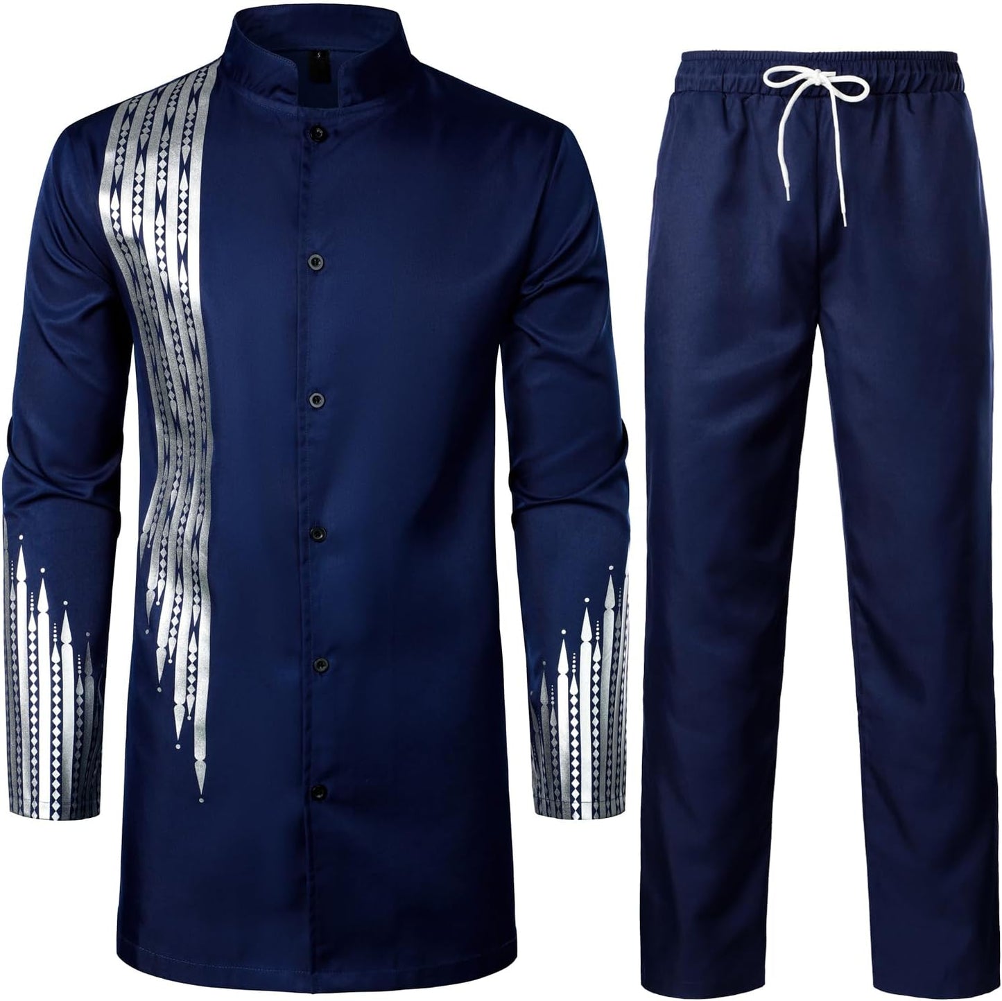 ZEROYAA Men's Traditional Suit: Stylish African Foil Dashiki Set