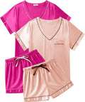 Ekouaer Silk Satin Pajama Set - Soft Short Sleeve 2-Pack Sleepwear