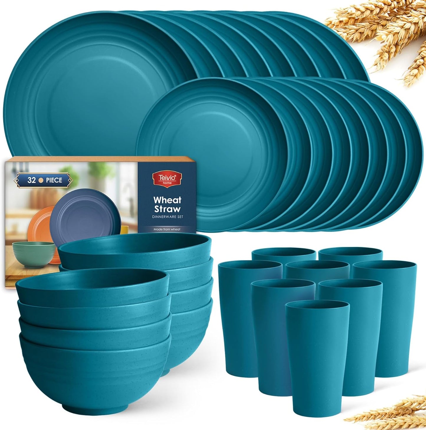 Teivio 32-Piece Kitchen Plastic Wheat Straw Dinnerware Set Review