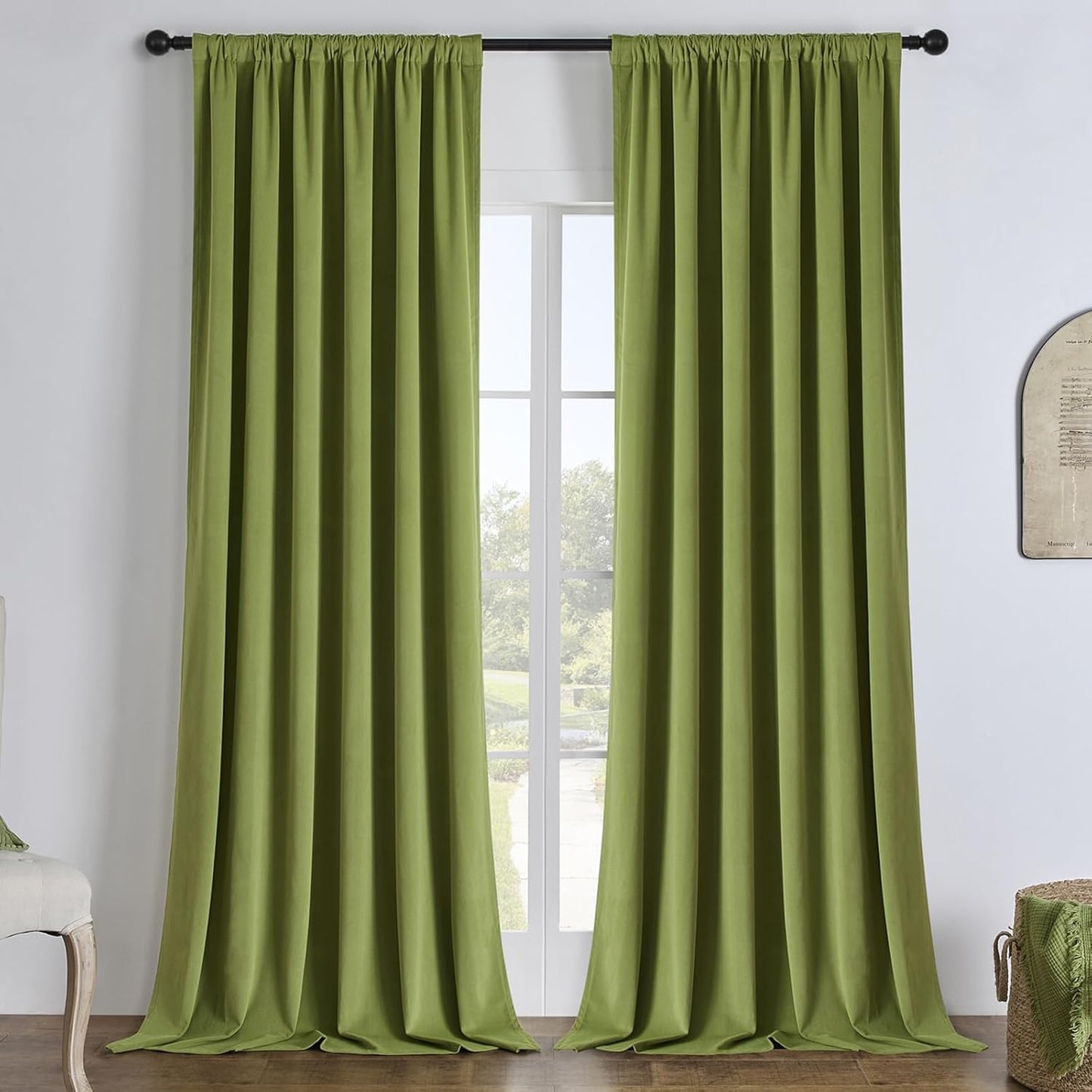 Joydeco Moss Green 100% Blackout Velvet Curtains for Home