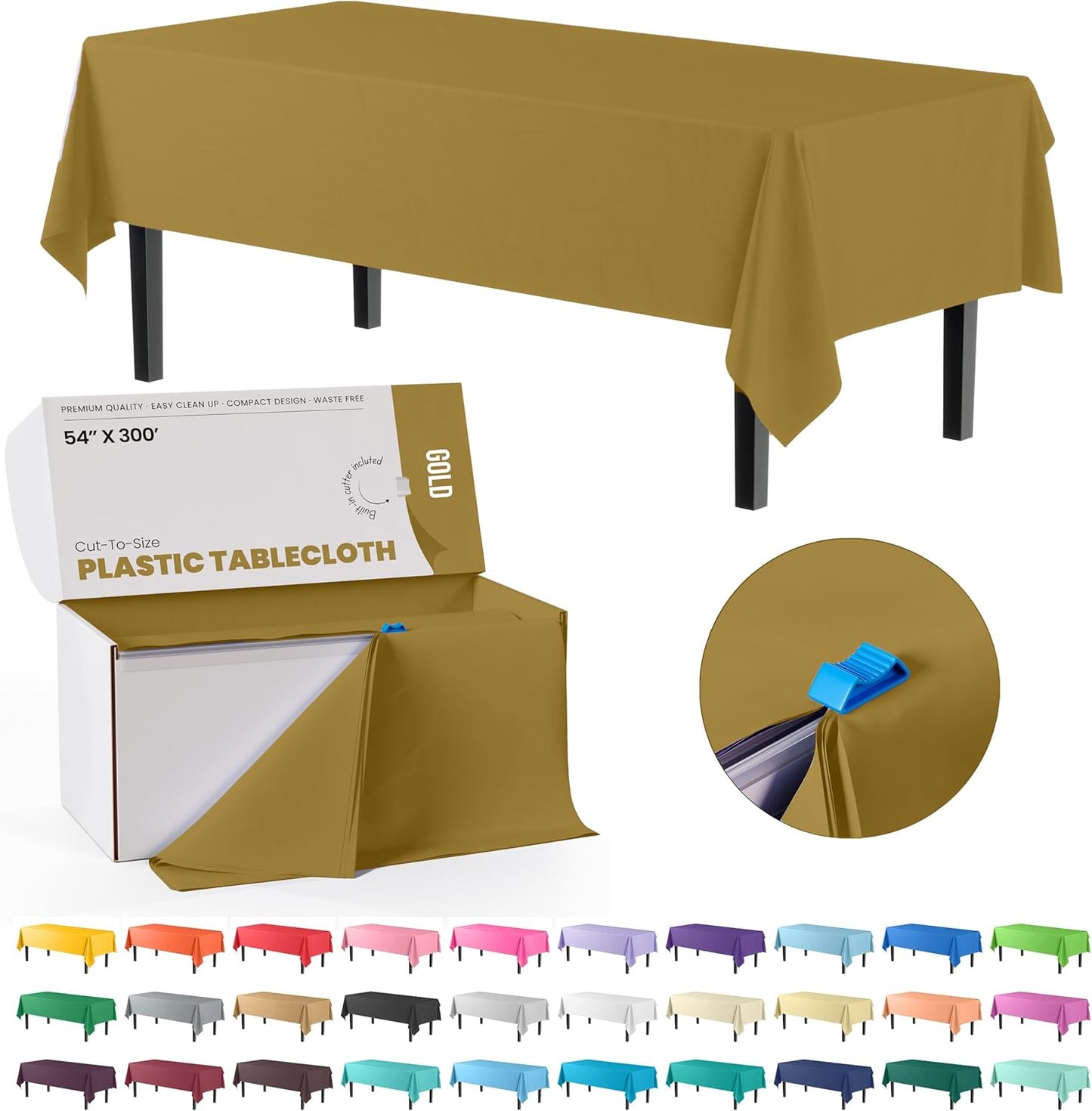 Gold Plastic Table Cover Roll 54 Inch X 300 Feet for Parties