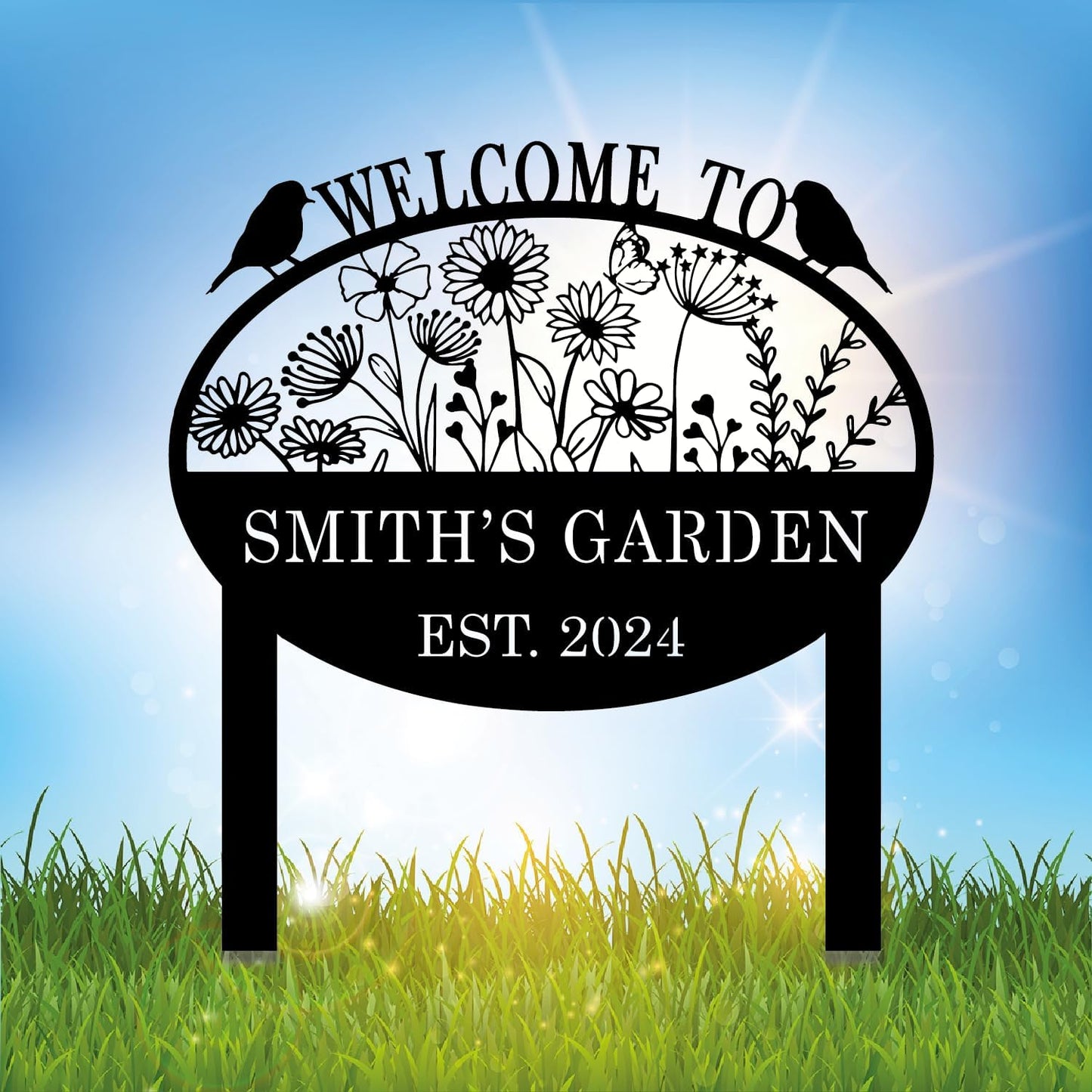 Custom Metal Flower Sign with Stakes for Personalized Garden Decor