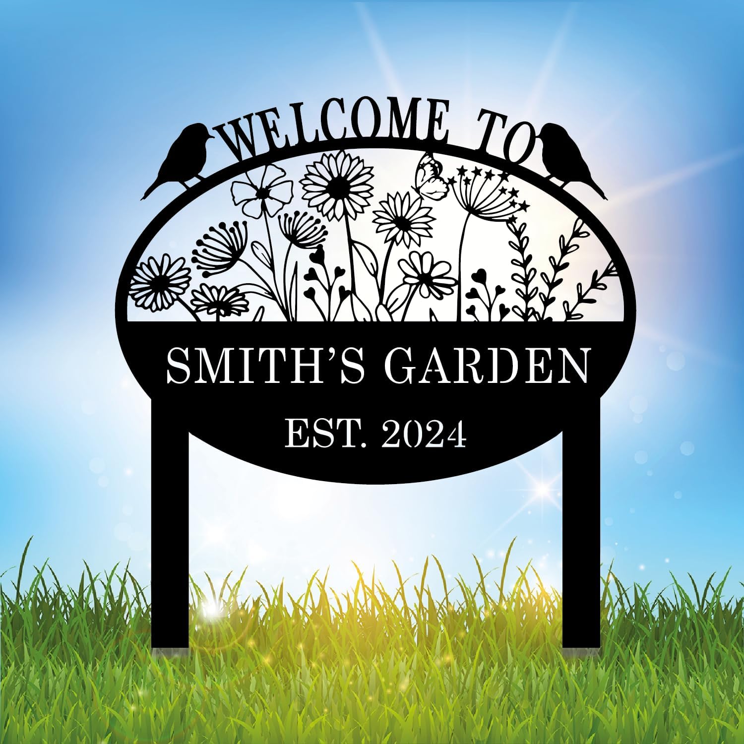 Custom Metal Flower Sign with Stakes for Personalized Garden Decor