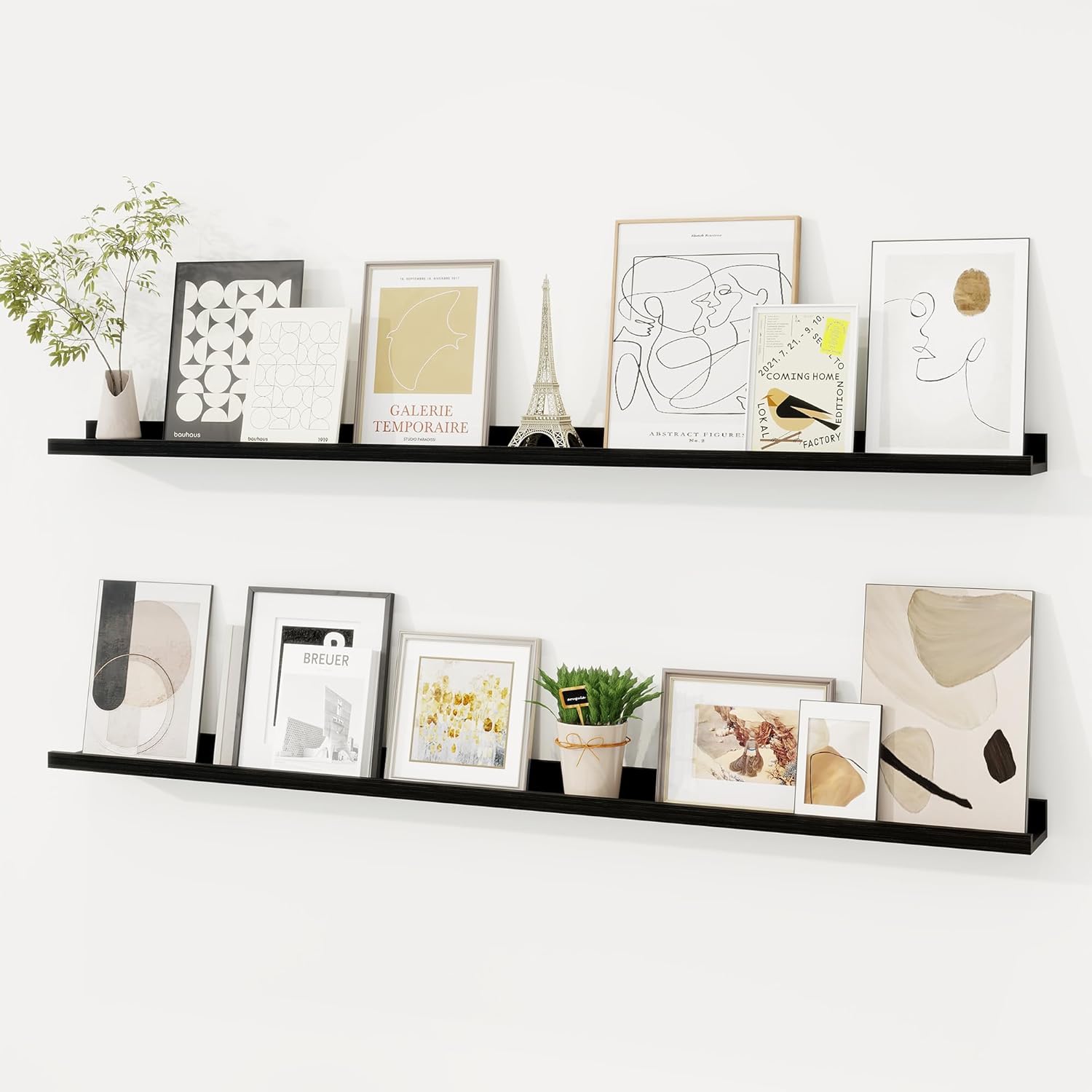 Picture Ledge Shelf Set of 2, 48in Solid Wood for Kids Decor