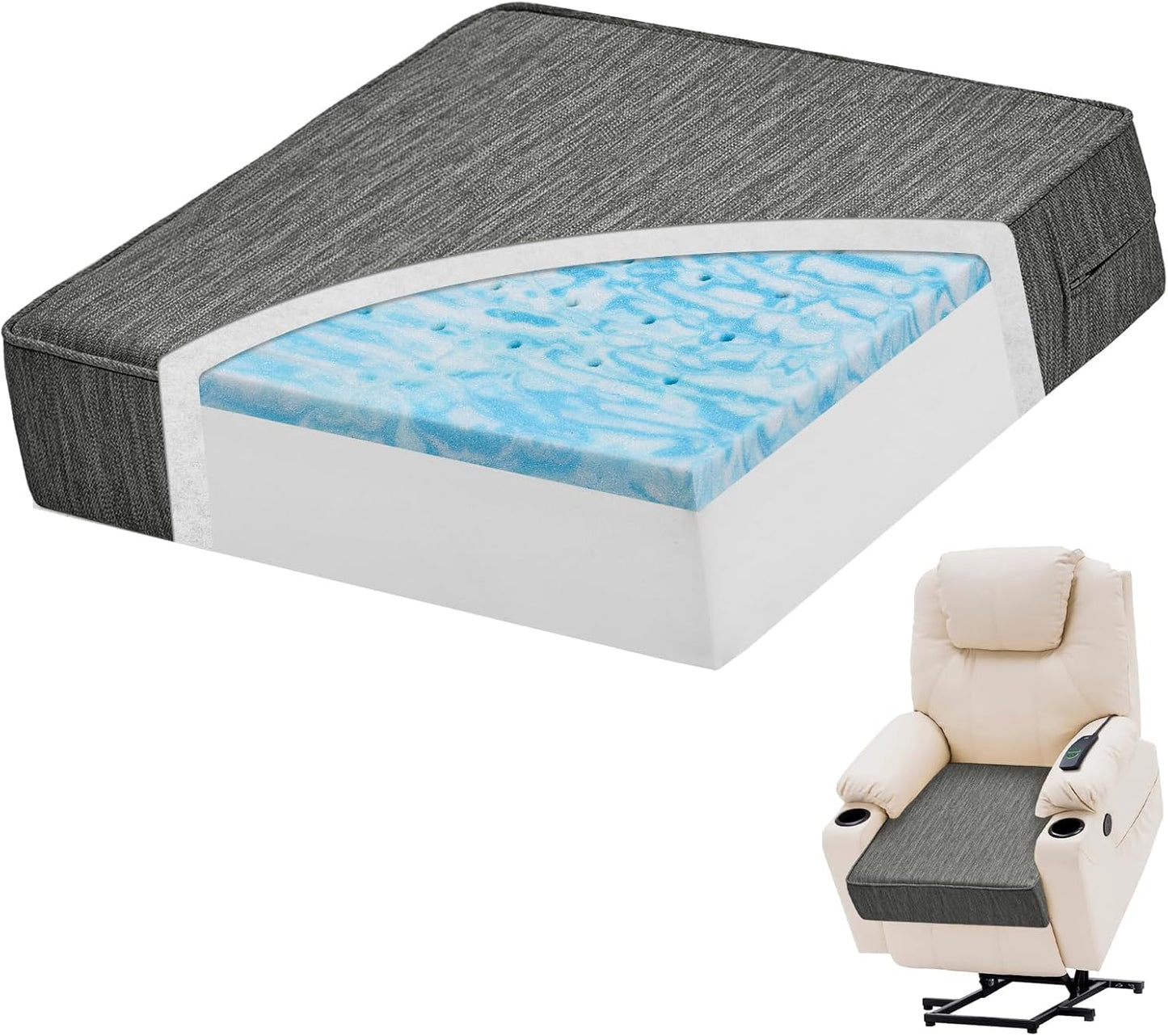 Extra Large Dual-Layer Gel Memory Foam Recliner Cushion for Comfort