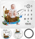 Gone Fishing Baby Milestone Blanket with Birth Stat Sign - Monthly