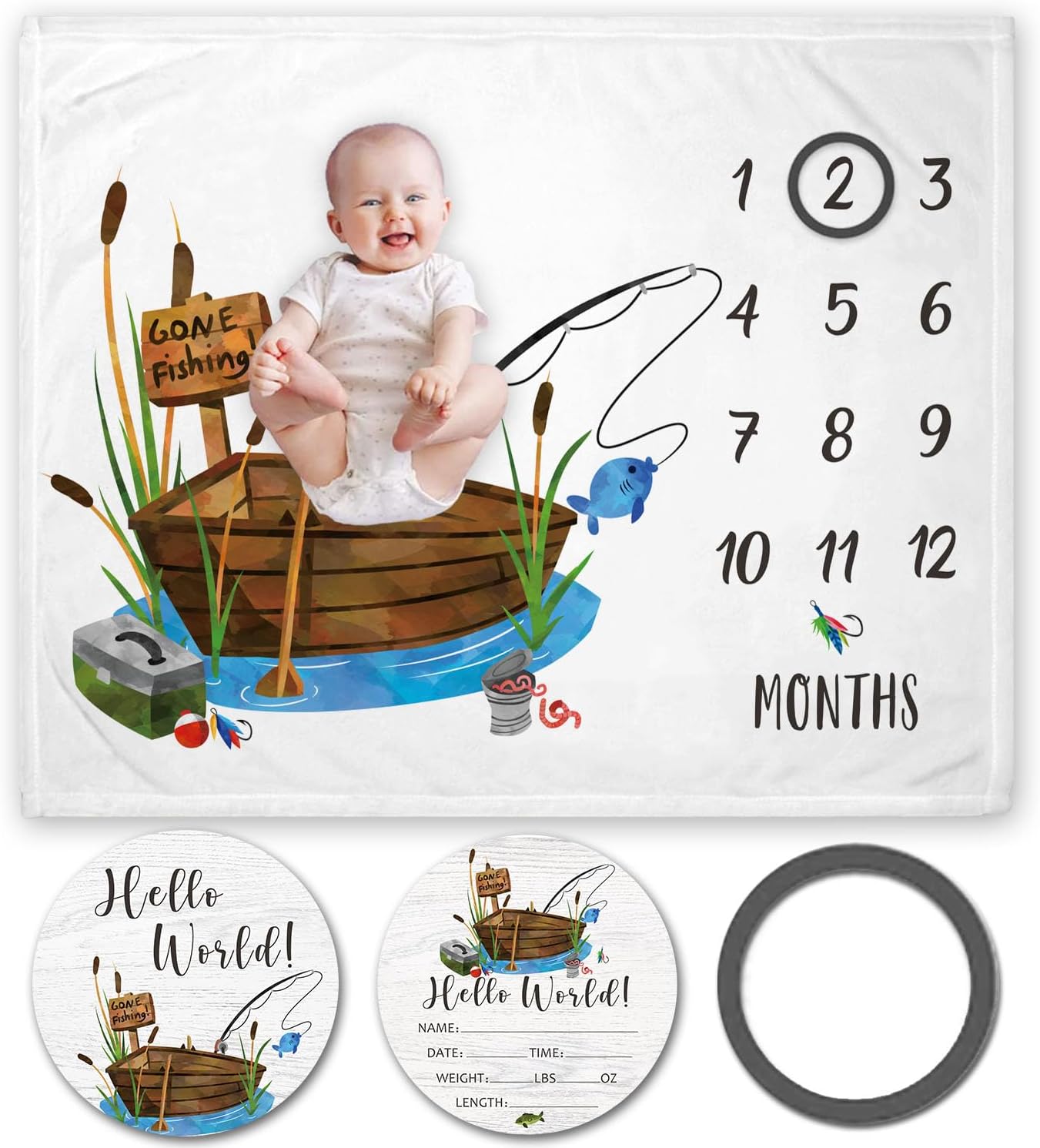Gone Fishing Baby Milestone Blanket: Track Your Little Catch's Growth!