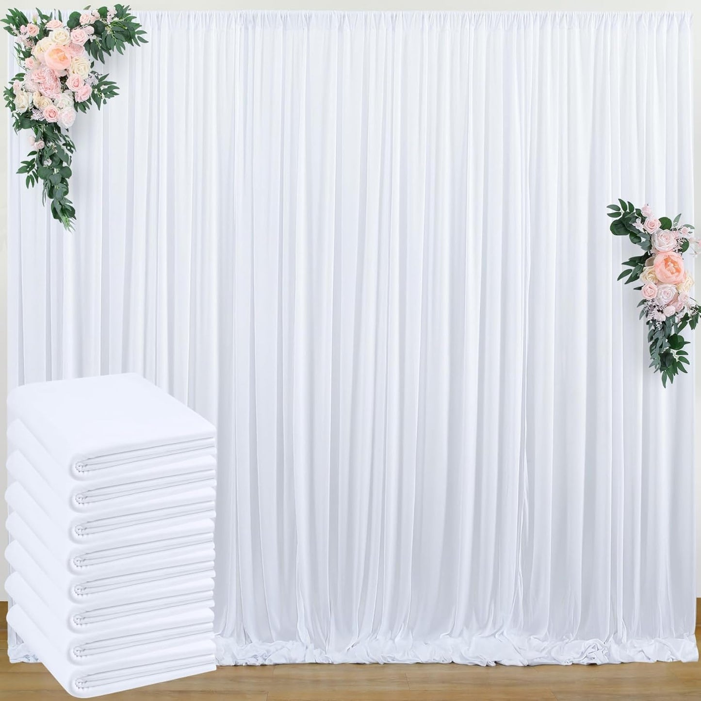 40 ft x 10 ft Wrinkle Free White Backdrop Curtain for Events