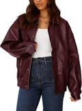 Women's Faux Leather Motorcycle Jacket - Trendy Oversized Coat