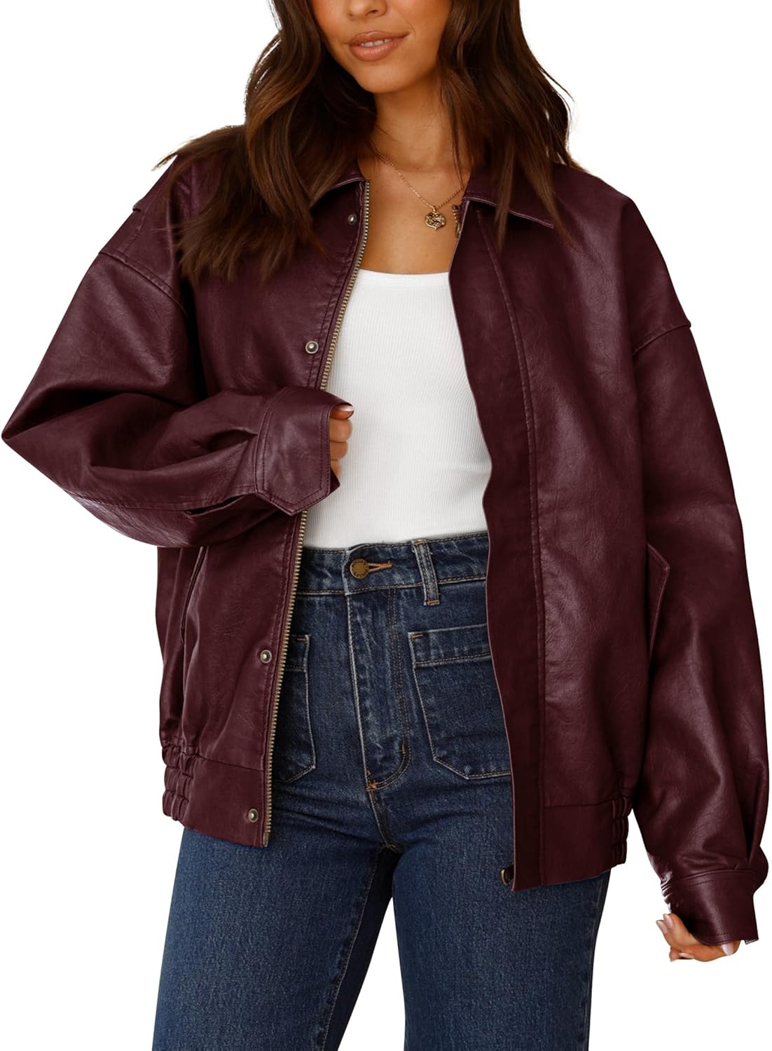 Trendy Faux Leather Motorcycle Jacket for Women by PRETTYGARDEN