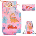Dinosaur Nap Mat for Toddler Girls - Soft Pink Minky Sleeping Bag