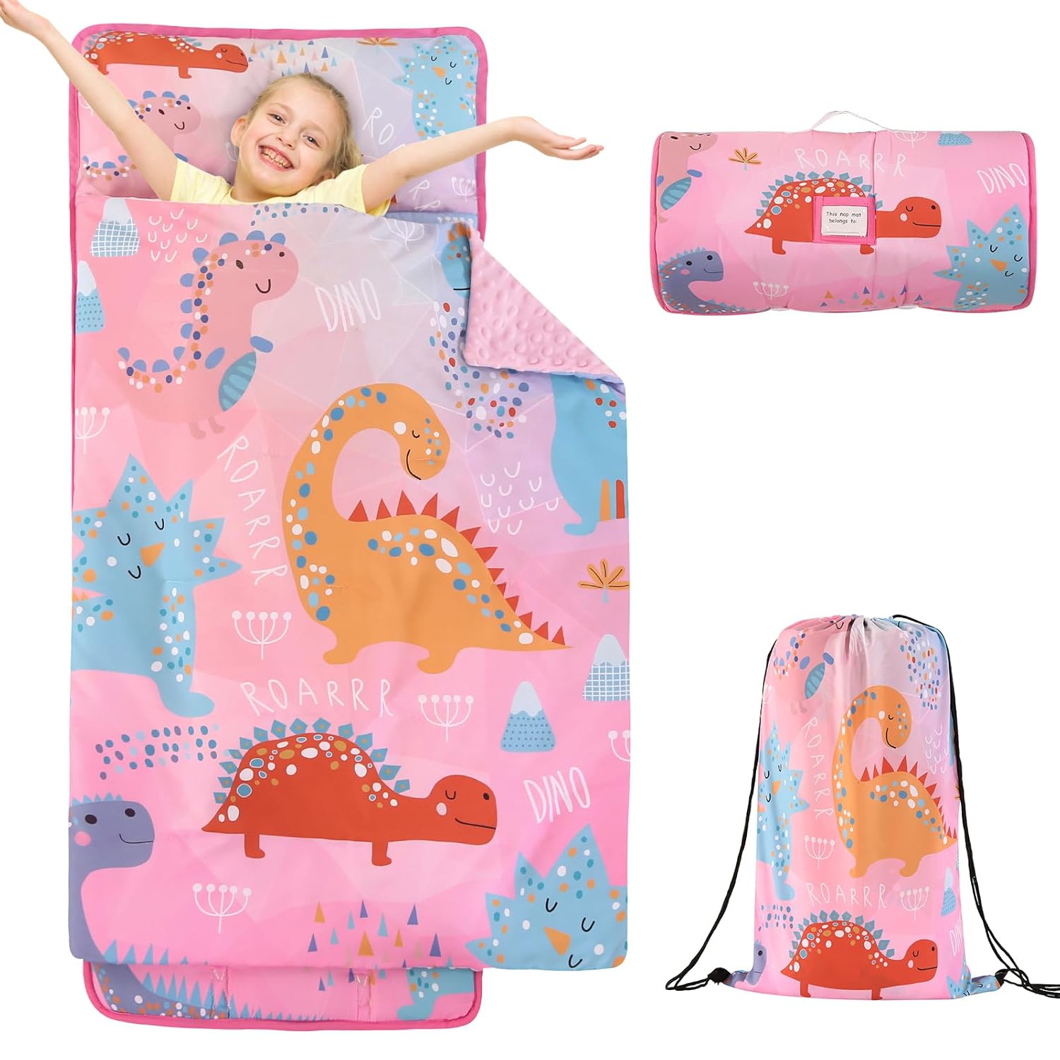 Dinosaur Nap Mats for Daycare with Pillow and Blanket for Kids