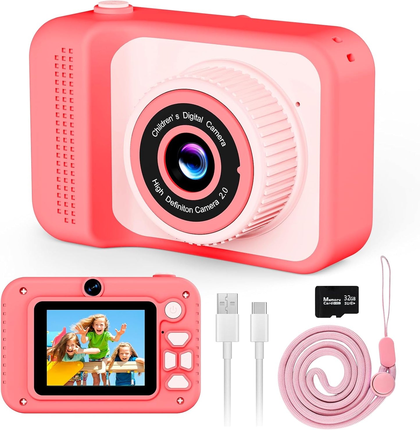 1080P Kids Camera Bundle - Best Birthday Gift! AUUGUU Pink