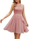 Bridesmaid Halter Sleeveless Cocktail Dress Ruffle A Line - Elegant