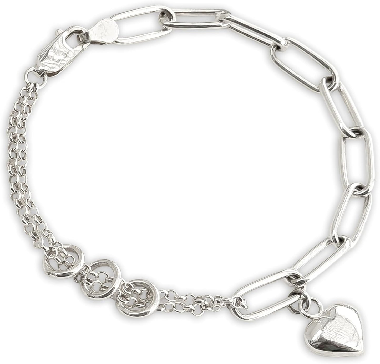 925 Sterling Silver Paperclip Bracelet with Heart Charm Gift