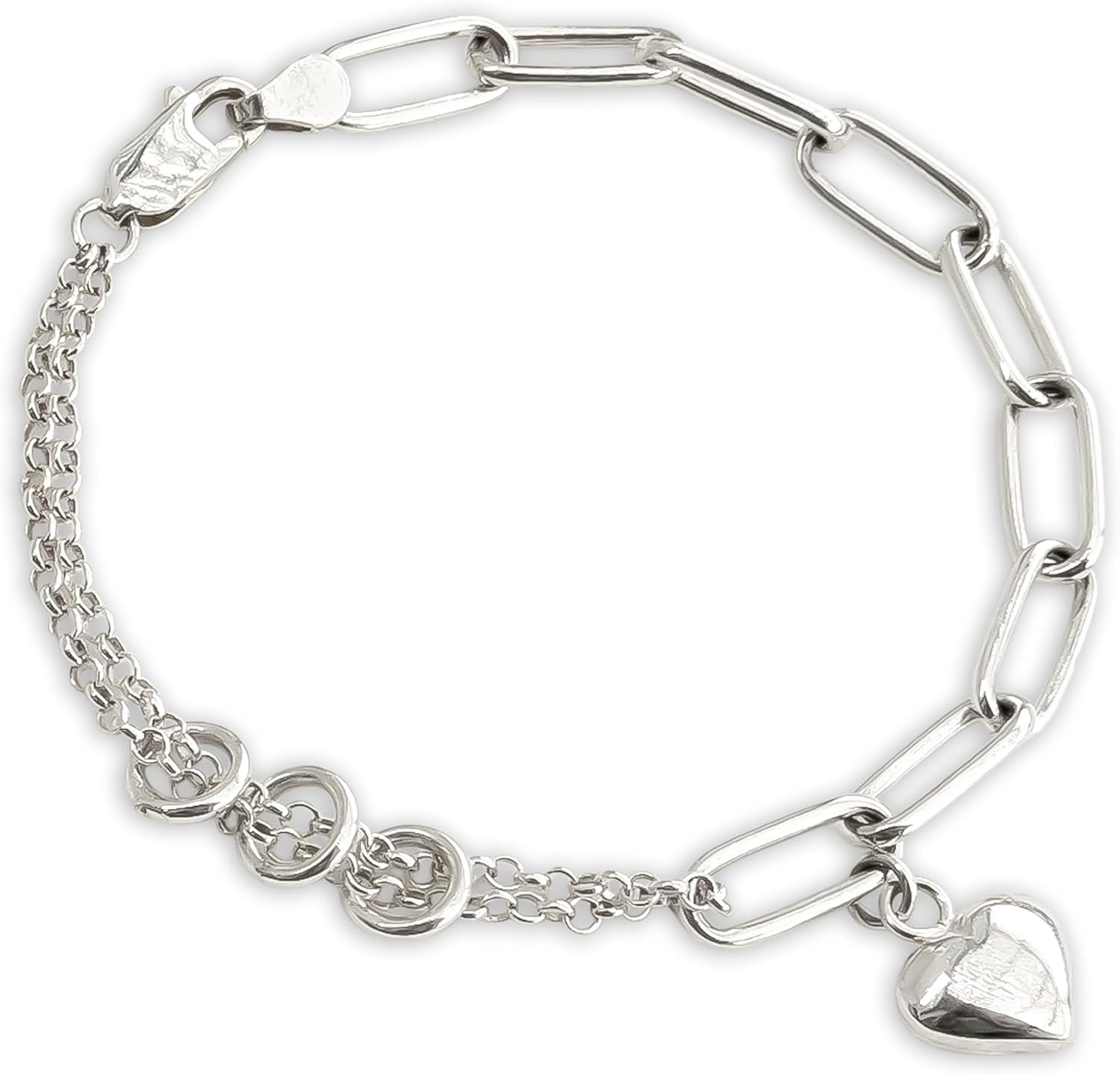 925 Sterling Silver Paperclip Bracelet with Heart Charm Gift