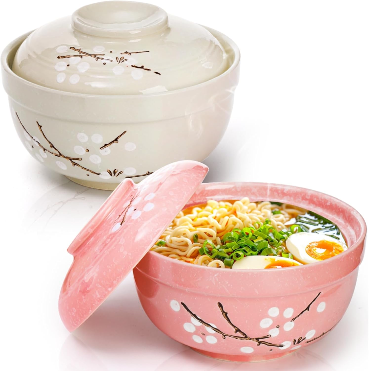 Japanese Hand-Painted Ramen Bowl Duo - 27oz, Lid, Durable
