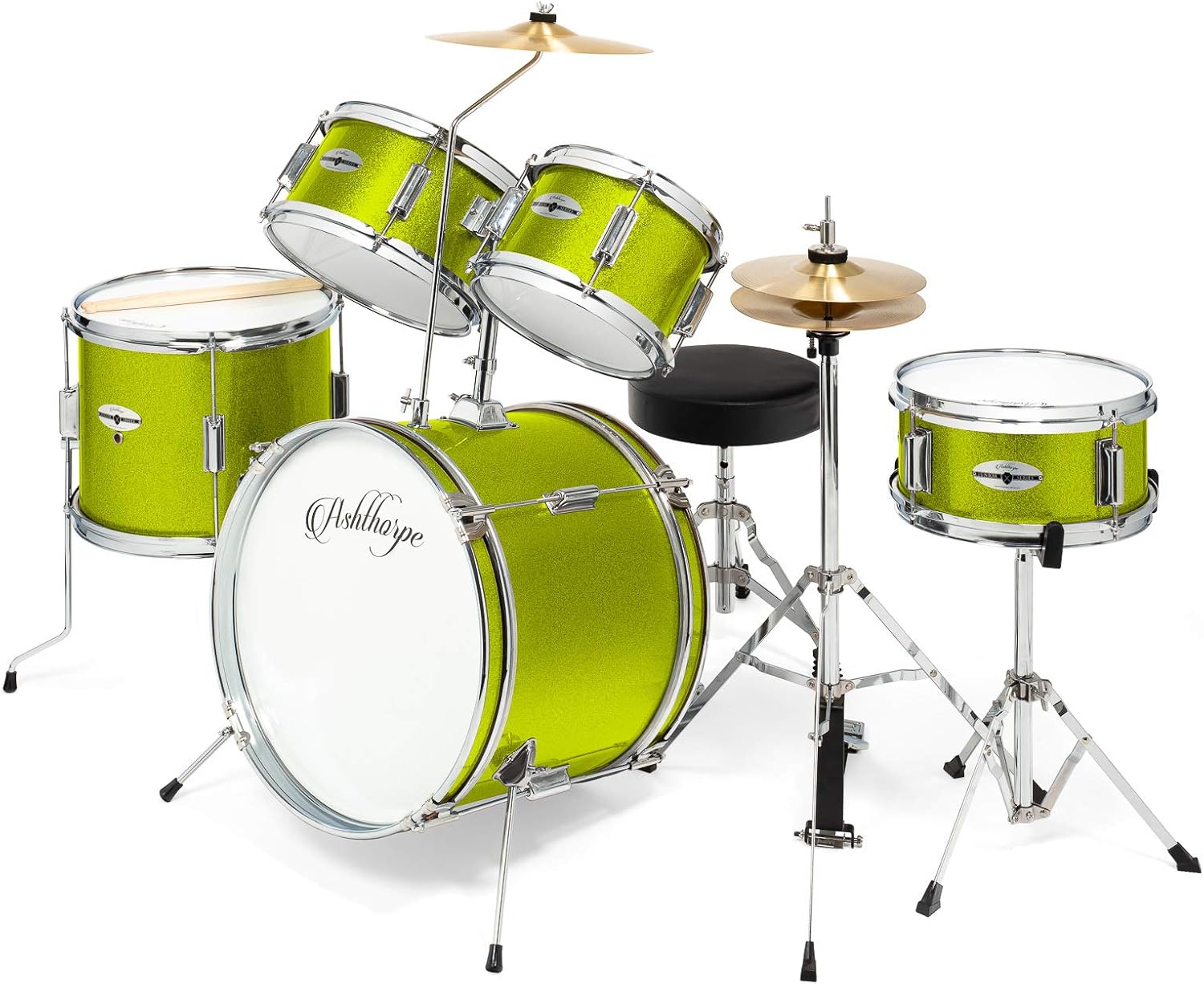 Complete Junior Drum Set with Genuine Brass Cymbals for Kids