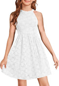 Girls Halter Neck Sleeveless Floral Lace A-line Dress - Elegant Party