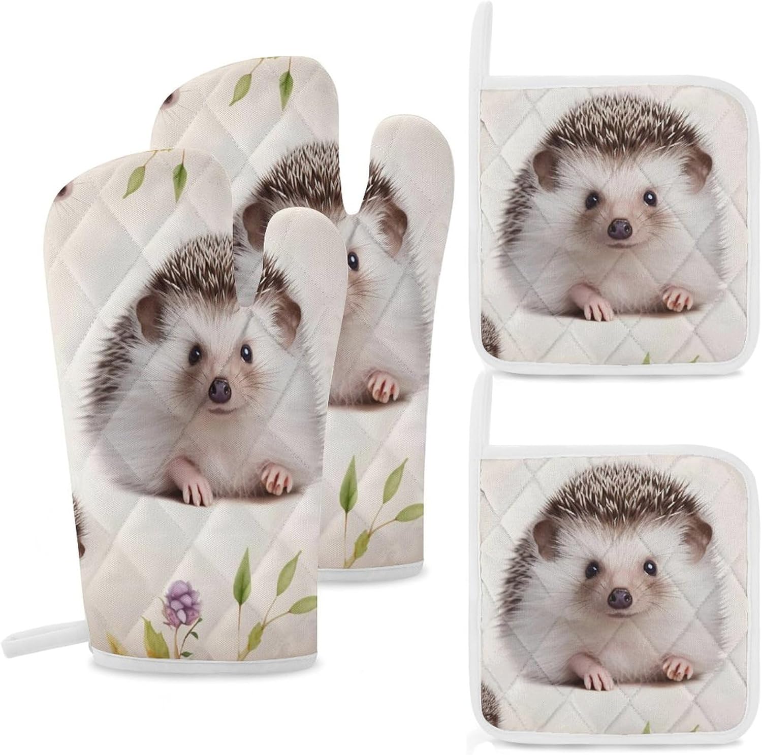 Cute Baby Hedgehog Oven Mitt Set: Heat Resistant Kitchen 4 Pcs