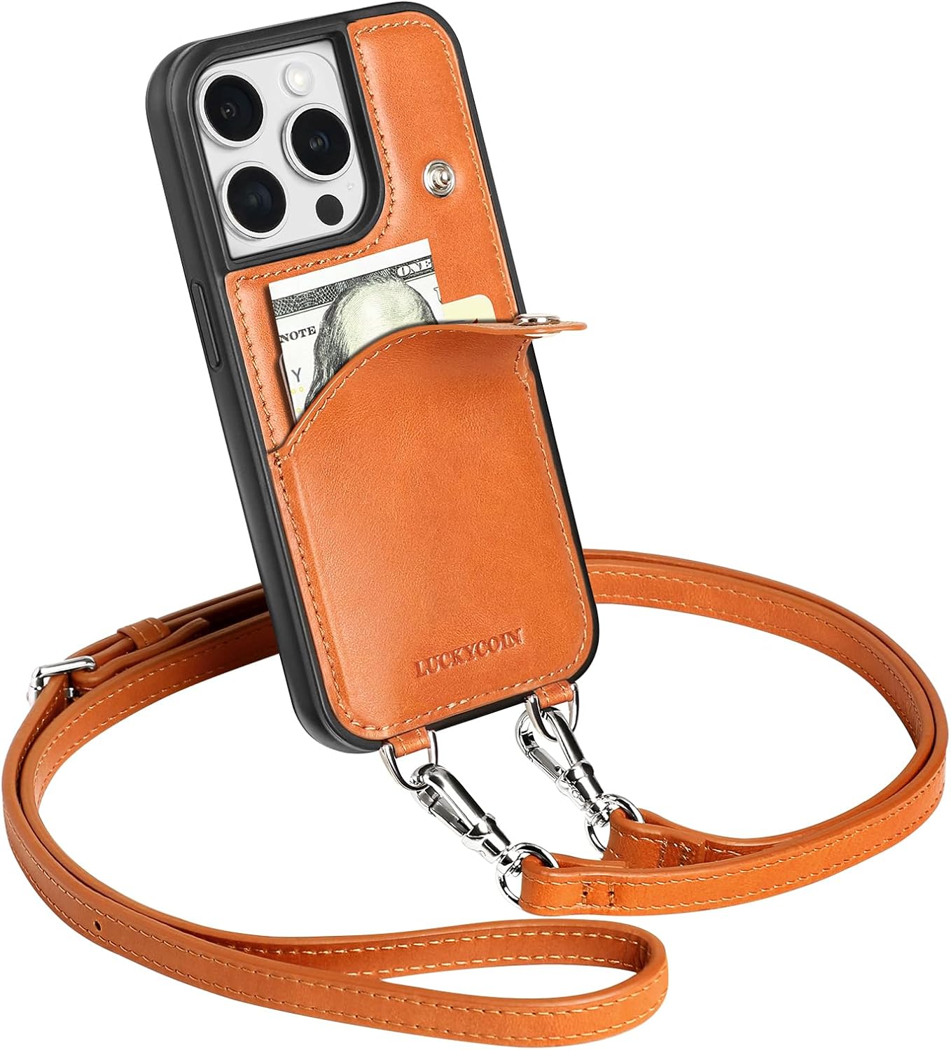 LUCKYCOIN Crossbody Wallet Phone Case for iPhone 15 Pro