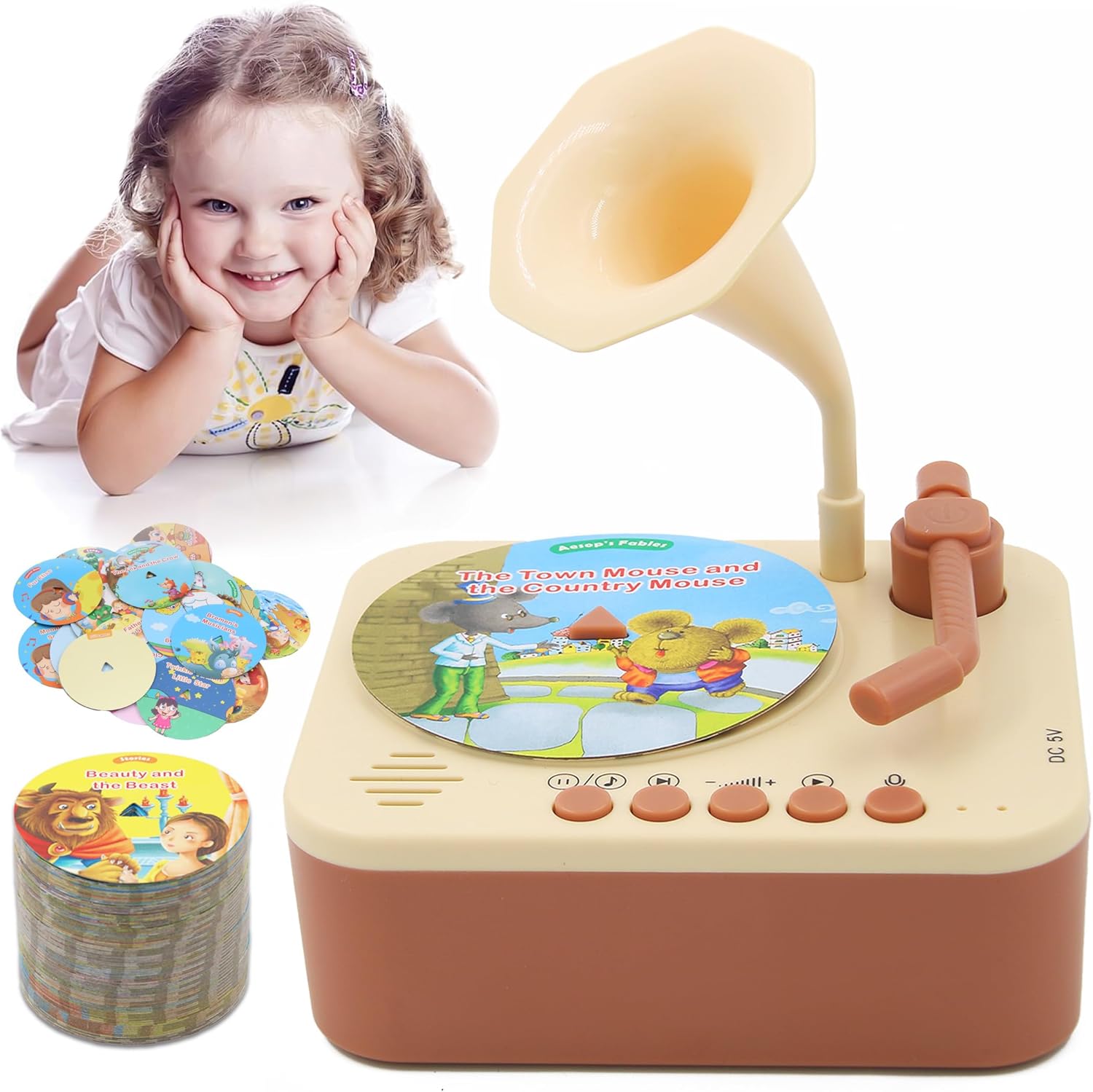 Kids Phonograph with 99 Cards for Learning and Fun