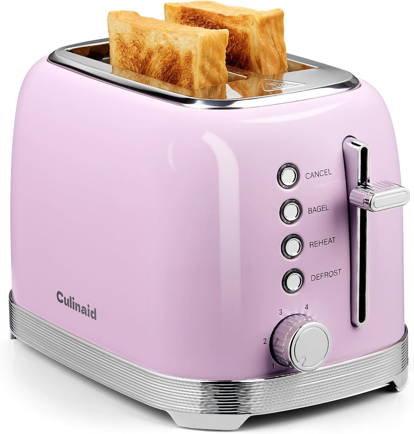 Retro Stainless Steel 2 Slice Toaster with Extra Wide Slots